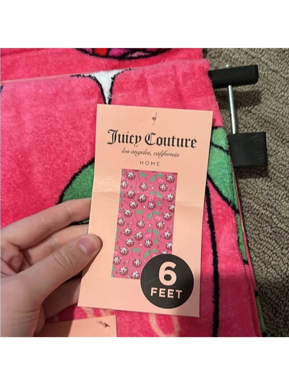 Juicy Couture Pink Cherry Print Towel disco summer beach cotton towel NWT